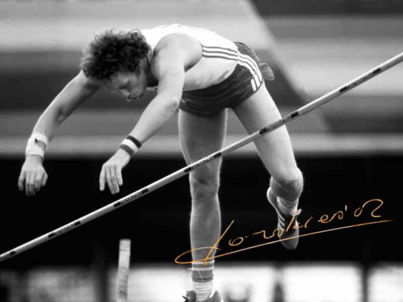 Władysław Kozakiewicz podczas olimpijskiego konkursu skoku o tyczce